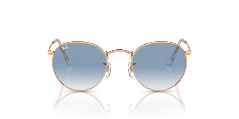 Ray-Ban 0RB3447 Round Metal 92023F Rose Gold Metal Sunglasses – Clear & Blue Gradient Crystal Lenses
