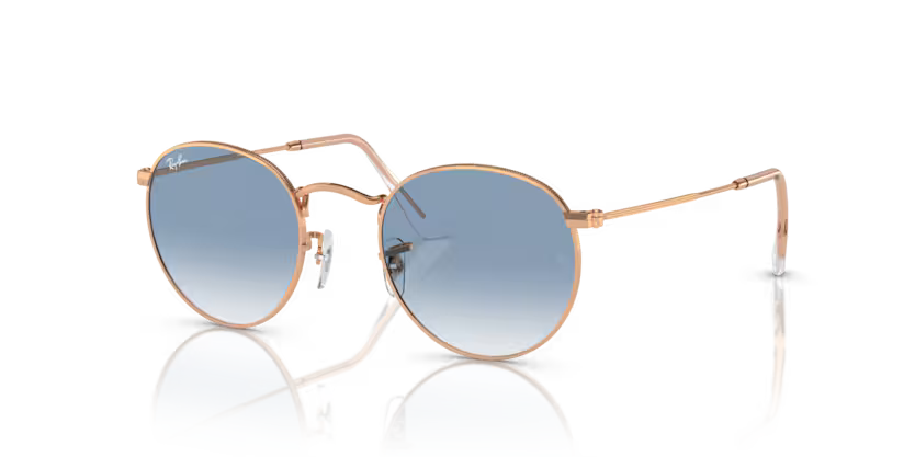 Ray-Ban 0RB3447 Round Metal 92023F Rose Gold Metal Sunglasses – Clear & Blue Gradient Crystal Lenses