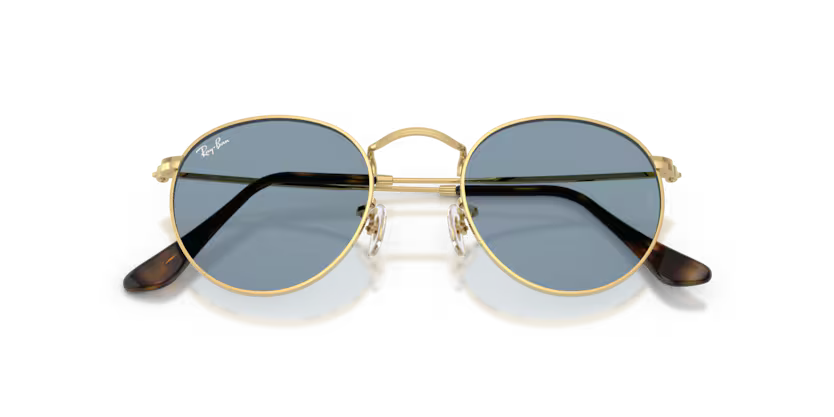 Ray-Ban 0RB3447 Round Metal Color 921956 Polished Arista Metal Frame with Blue Crystal Lenses