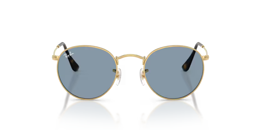 Ray-Ban 0RB3447 Round Metal Color 921956 Polished Arista Metal Frame with Blue Crystal Lenses