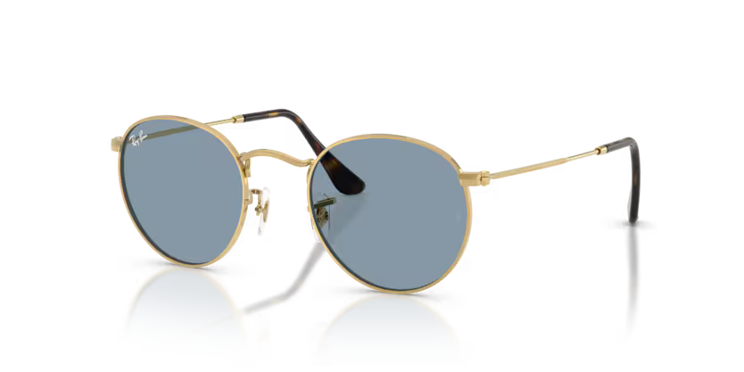 Ray-Ban 0RB3447 Round Metal Color 921956 Polished Arista Metal Frame with Blue Crystal Lenses