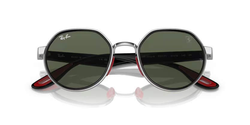 Ray-Ban 0RB3703M F00771 Silver Metal Irregular Sunglasses – Dark Green Polycarbonate Lenses