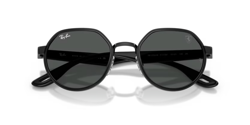 Ray-Ban 0RB3703M Scuderia Ferrari Collection Color F11787 Polished Black Metal Frame with Dark Grey Lenses
