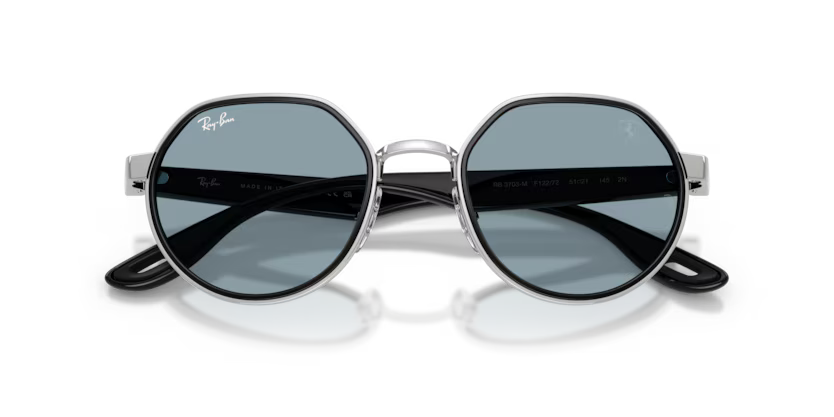 Ray-Ban 0RB3703M Color F12272 Polished Silver Metal Frame with Black Nylon Temples and Azure Polycarbonate Lenses