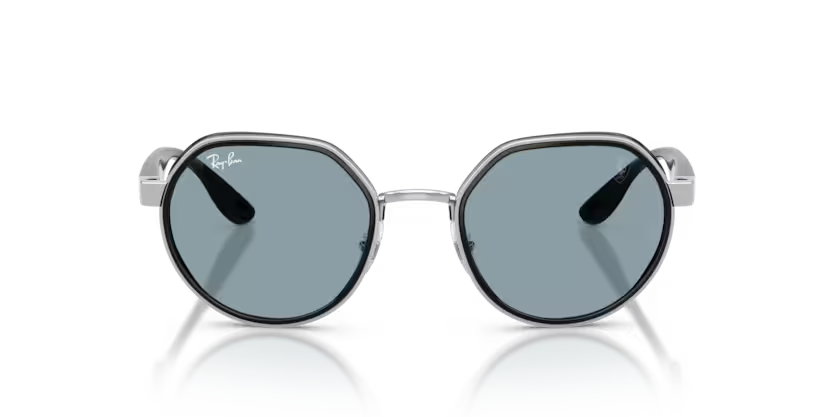 Ray-Ban 0RB3703M Color F12272 Polished Silver Metal Frame with Black Nylon Temples and Azure Polycarbonate Lenses