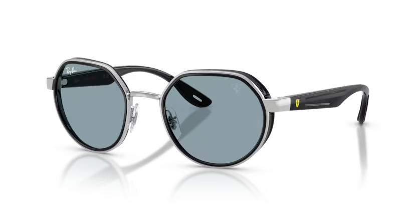 Ray-Ban 0RB3703M Color F12272 Polished Silver Metal Frame with Black Nylon Temples and Azure Polycarbonate Lenses