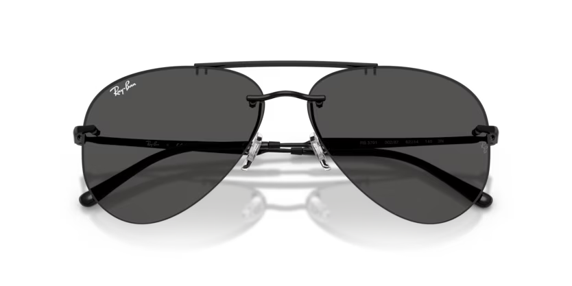 Ray-Ban 0RB3791 Color 002/87 Polished Black Metal Rimless Frame with Dark Grey Bio Lenses