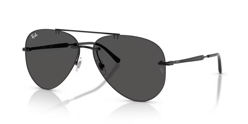Ray-Ban 0RB3791 Color 002/87 Polished Black Metal Rimless Frame with Dark Grey Bio Lenses