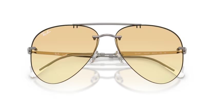 Ray-Ban 0RB3791 Color 004/2Q Gunmetal Rimless Metal Frame with Yellow Gradient Bio Lenses
