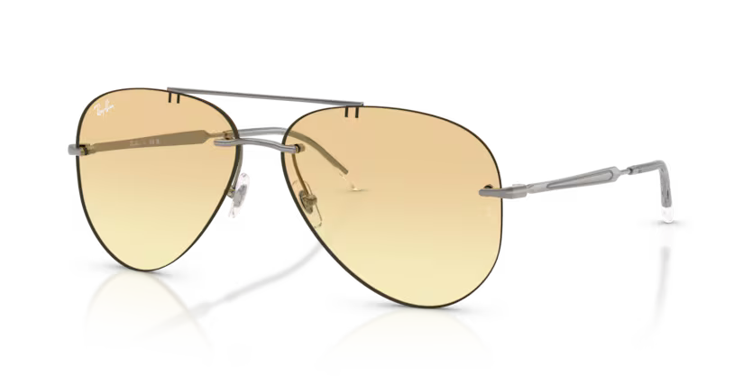 Ray-Ban 0RB3791 Color 004/2Q Gunmetal Rimless Metal Frame with Yellow Gradient Bio Lenses
