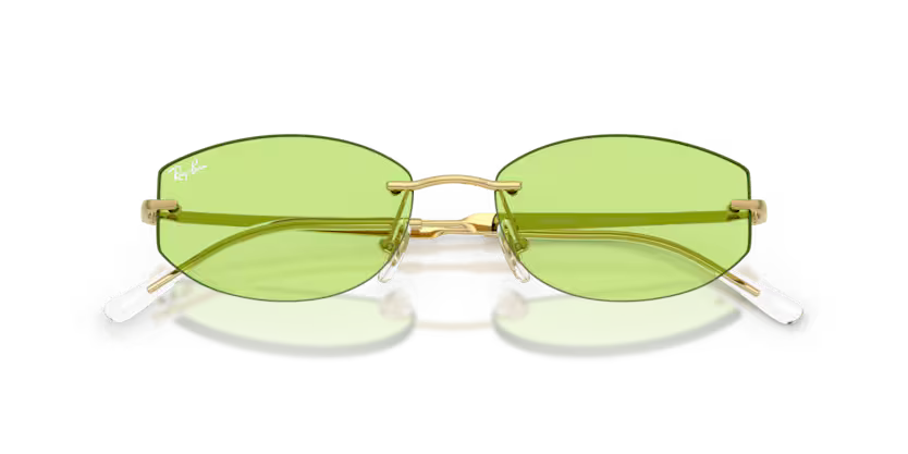 Ray-Ban 0RB3792 Color 001/2 Polished Arista Metal Rimless Frame with Light Green Polyamide Bio Lenses