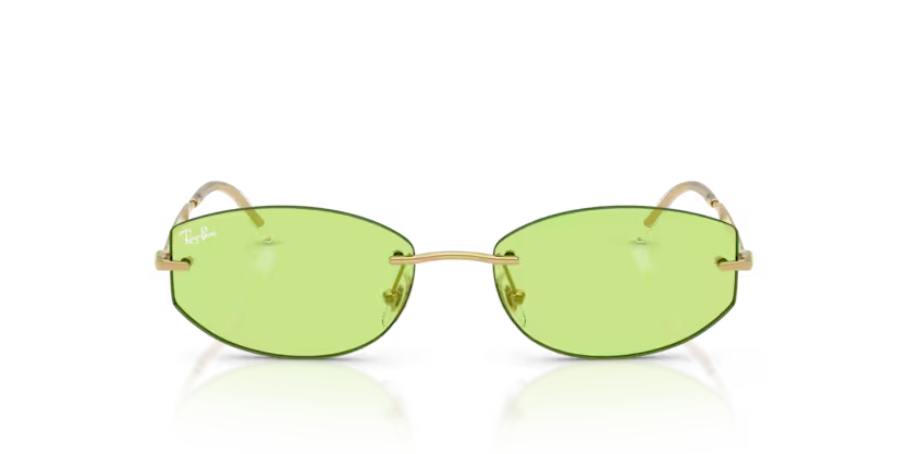 Ray-Ban 0RB3792 Color 001/2 Polished Arista Metal Rimless Frame with Light Green Polyamide Bio Lenses