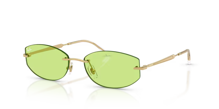 Ray-Ban 0RB3792 Color 001/2 Polished Arista Metal Rimless Frame with Light Green Polyamide Bio Lenses