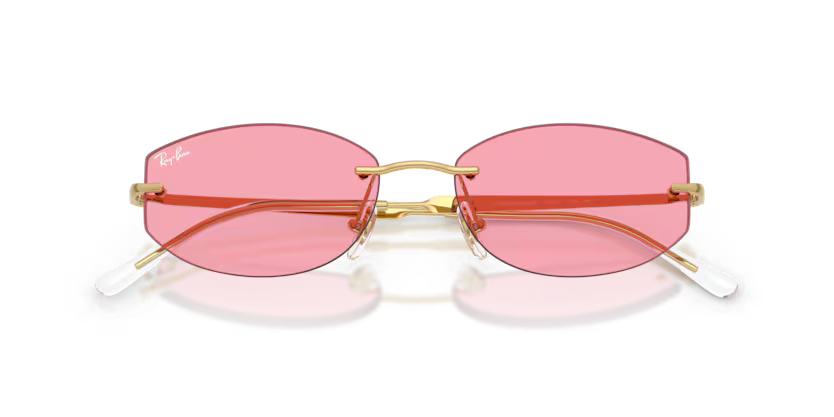 Ray-Ban 0RB3792 Color 001/84 Polished Arista Metal Rimless Frame with Gold Temples and Pink Polyamide Bio Lenses