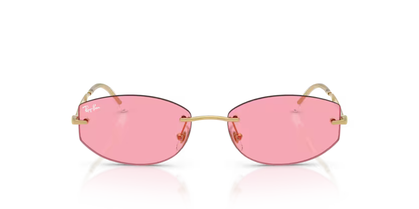 Ray-Ban 0RB3792 Color 001/84 Polished Arista Metal Rimless Frame with Gold Temples and Pink Polyamide Bio Lenses