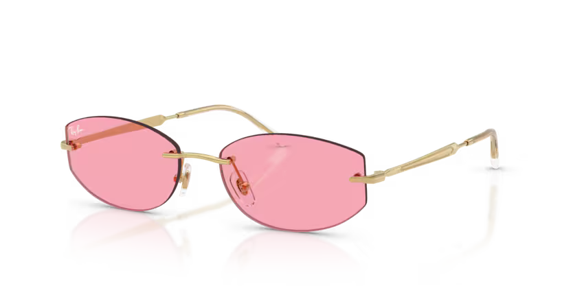 Ray-Ban 0RB3792 Color 001/84 Polished Arista Metal Rimless Frame with Gold Temples and Pink Polyamide Bio Lenses