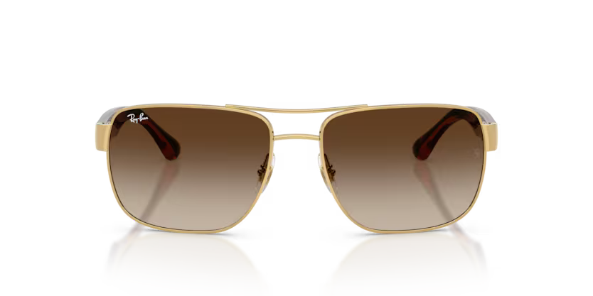 Ray-Ban 0RB3801I 001/13 Arista Gold Metal Square Sunglasses with Brown Gradient Dark Brown Lenses
