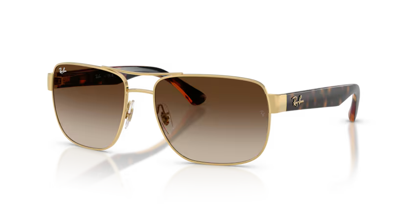 Ray-Ban 0RB3801I 001/13 Arista Gold Metal Square Sunglasses with Brown Gradient Dark Brown Lenses