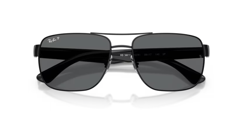 Ray-Ban 0RB3801I 002/81 Black Metal Square Polarized Sunglasses with Polarized Grey Lenses