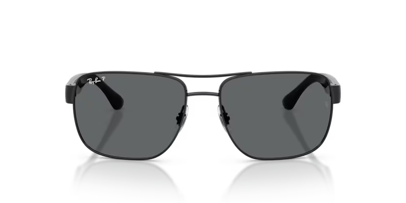 Ray-Ban 0RB3801I 002/81 Black Metal Square Polarized Sunglasses with Polarized Grey Lenses