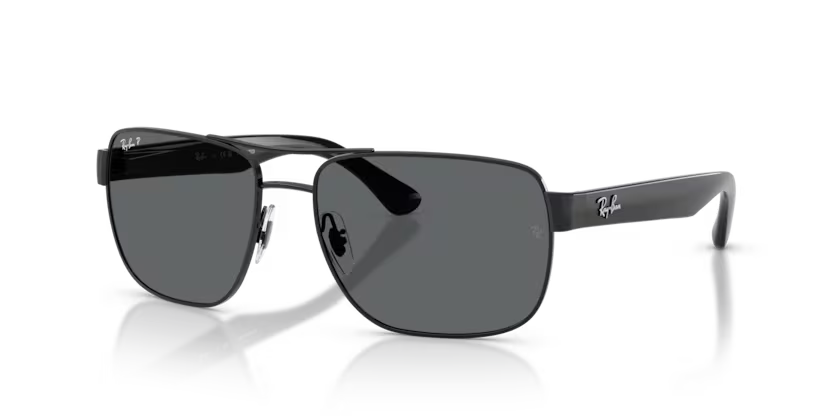 Ray-Ban 0RB3801I 002/81 Black Metal Square Polarized Sunglasses with Polarized Grey Lenses