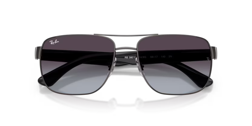 Ray-Ban 0RB3801I 004/8G Gunmetal Metal Square Sunglasses with Light Grey Gradient Dark Grey Lenses