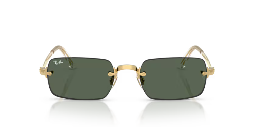 Ray-Ban 0RB3928 Color 001/71 Polished Arista Gold Metal Rimless Frame with Dark Green Polyamide Bio Lenses