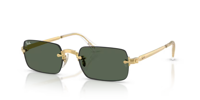 Ray-Ban 0RB3928 Color 001/71 Polished Arista Gold Metal Rimless Frame with Dark Green Polyamide Bio Lenses