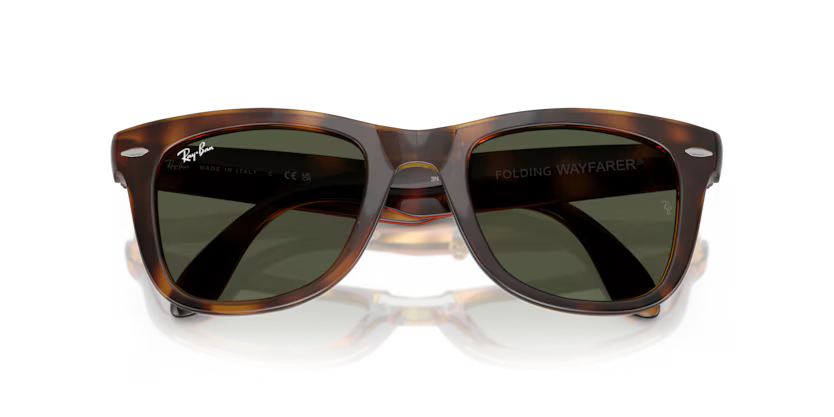Ray-Ban 0RB4105 Folding Wayfarer 710/31 Havana Nylon Square Sunglasses – Classic Green Crystal Lenses