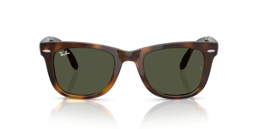 Ray-Ban 0RB4105 Folding Wayfarer 710/31 Havana Nylon Square Sunglasses – Classic Green Crystal Lenses