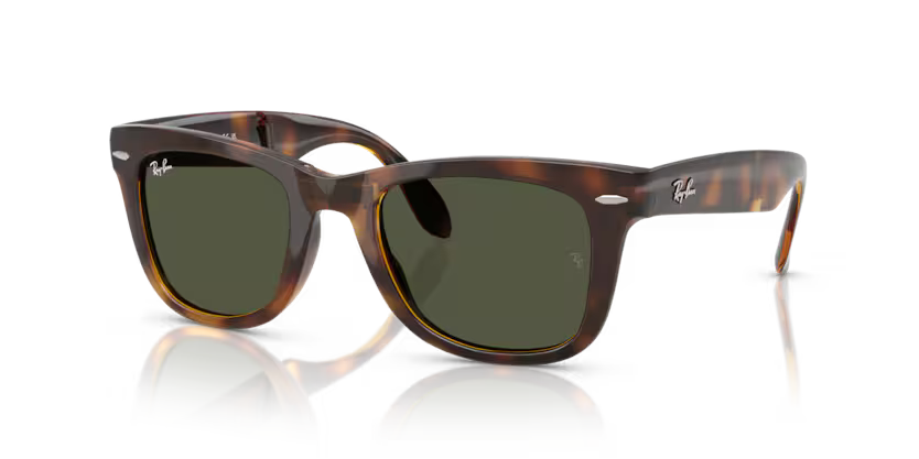 Ray-Ban 0RB4105 Folding Wayfarer 710/31 Havana Nylon Square Sunglasses – Classic Green Crystal Lenses