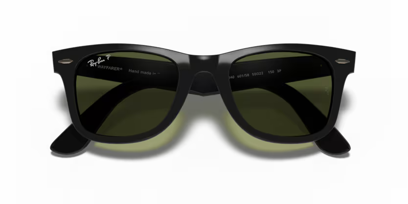 Ray-Ban Wayfarer 0RB4340 601/58 Black Injected Square Polarized Sunglasses with G-15 Green Crystal Lenses