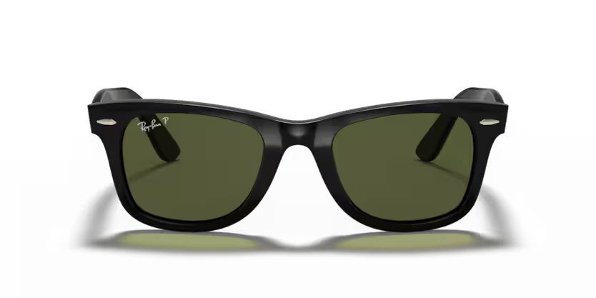 Ray-Ban Wayfarer 0RB4340 601/58 Black Injected Square Polarized Sunglasses with G-15 Green Crystal Lenses