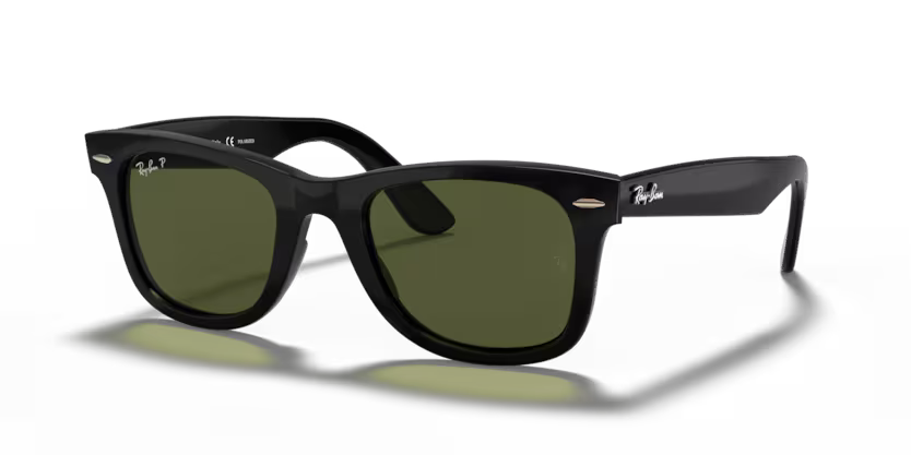 Ray-Ban Wayfarer 0RB4340 601/58 Black Injected Square Polarized Sunglasses with G-15 Green Crystal Lenses