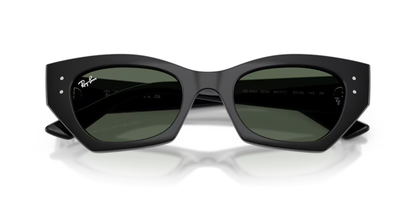Ray-Ban 0RB4430 Zena Color 667771 Polished Black Injected Frame with Dark Green Polyamide Bio Lenses