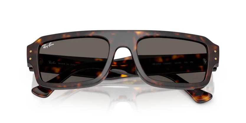 Ray-Ban Flacko 0RB4454 1359B1 Havana Moulded Acetate Rectangular Sunglasses with Dark Grey Crystal Lenses