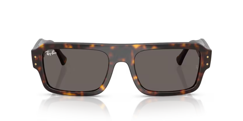 Ray-Ban Flacko 0RB4454 1359B1 Havana Moulded Acetate Rectangular Sunglasses with Dark Grey Crystal Lenses