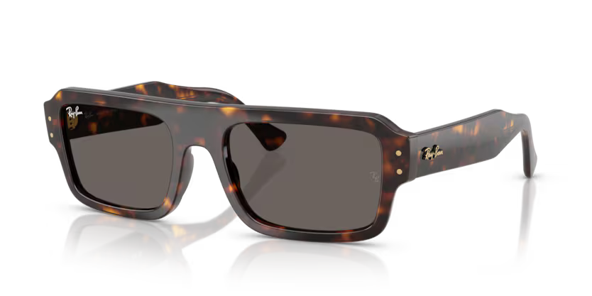 Ray-Ban Flacko 0RB4454 1359B1 Havana Moulded Acetate Rectangular Sunglasses with Dark Grey Crystal Lenses