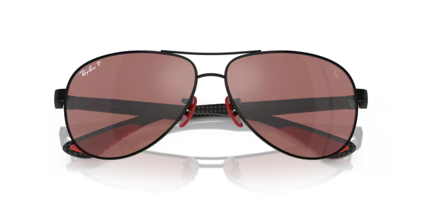 Ray-Ban Scuderia Ferrari Lifestyle 0RB8331M F002H2 Polished Black & Dark Carbon Full Rim Pilot Polarized Purple & Silver Mirror Lens Sunglasses
