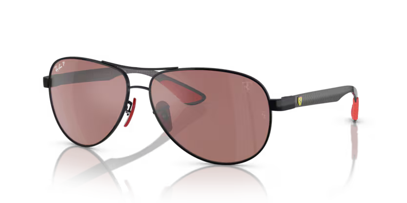 Ray-Ban Scuderia Ferrari Lifestyle 0RB8331M F002H2 Polished Black & Dark Carbon Full Rim Pilot Polarized Purple & Silver Mirror Lens Sunglasses