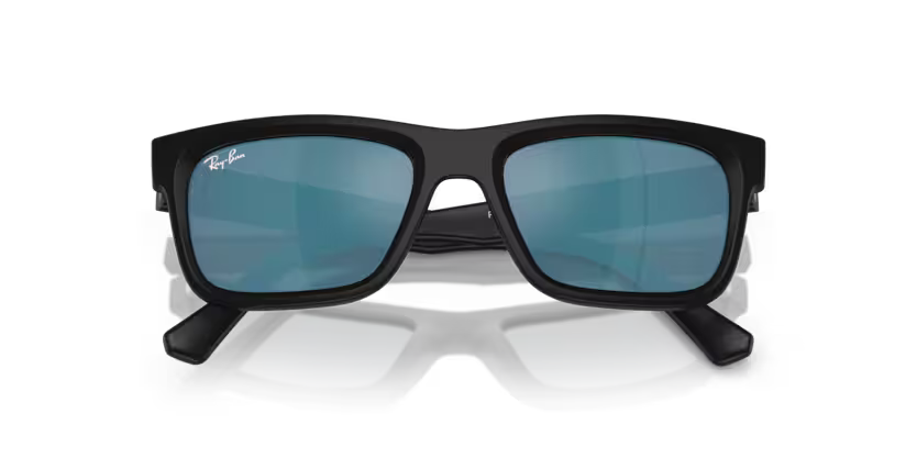 Ray-Ban Junior 0RJ9196S 100S55 Matte Black Injected Rectangular Kids Sunglasses – Dark Blue Mirror Blue Lenses