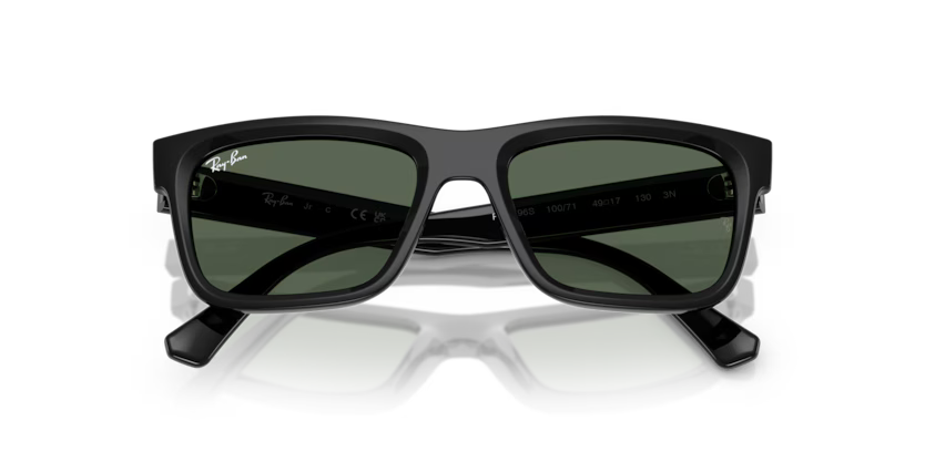 Ray-Ban Junior 0RJ9196S 100/71 Black Injected Rectangular Kids Sunglasses – Dark Green Lenses