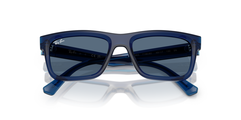 Ray-Ban Junior 0RJ9196S 719080 Transparent Blue Injected Rectangular Kids Sunglasses – Dark Blue Lenses