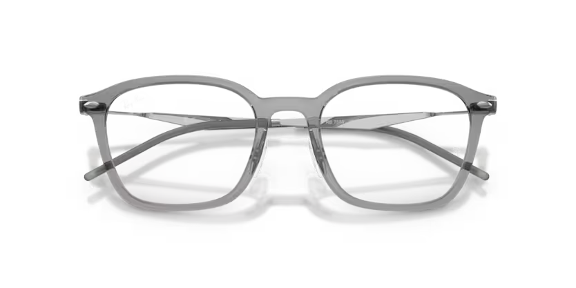 Ray-Ban 0RX7555 Color 8538 Polished Transparent Grey Propionate & Gunmetal Frame with Clear Bio Demo Lenses