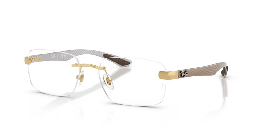 Ray-Ban Performance 0RX8423 2500 Polished Arista Gold Luxury Rimless Square Optical Frame