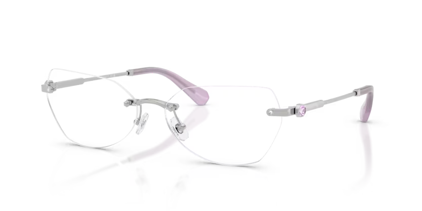 Swarovski Science of Facets 0SK1031 4001 Polished Silver Luxury Rimless Irregular Eyeglasses Frame