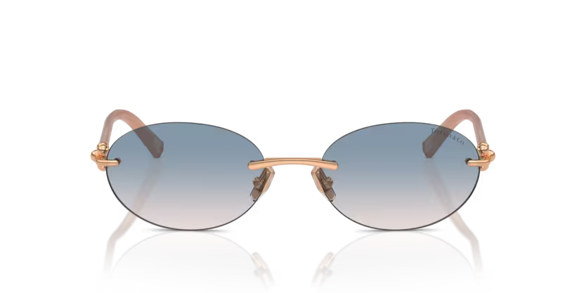 Tiffany & Co. TF3104D 621716 Rose Gold & Opal Nude Rimless Oval Sunglasses