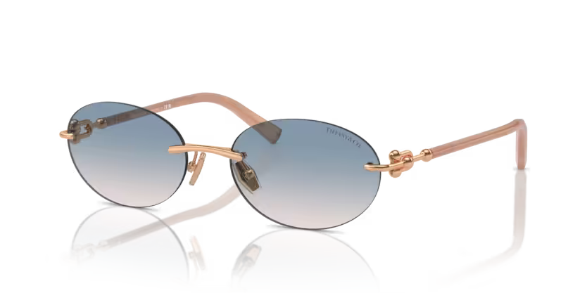 Tiffany & Co. TF3104D 621716 Rose Gold & Opal Nude Rimless Oval Sunglasses