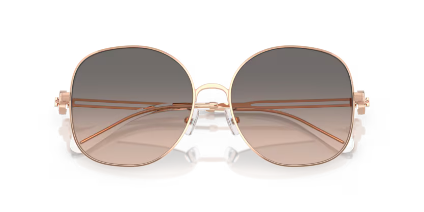 Tory Burch Miller 0TY6112 3358G9 Polished Light Rose Gold Luxury Round Light Brown Grey Gradient Sunglasses