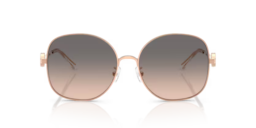 Tory Burch Miller 0TY6112 3358G9 Polished Light Rose Gold Luxury Round Light Brown Grey Gradient Sunglasses